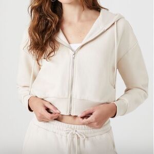 White Cropped Zip Up Hoodie Chic, Preppy, Cute, Y2K, Skater